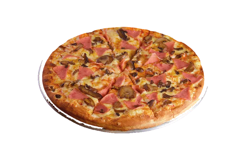 Pizza de jamón con champiñón