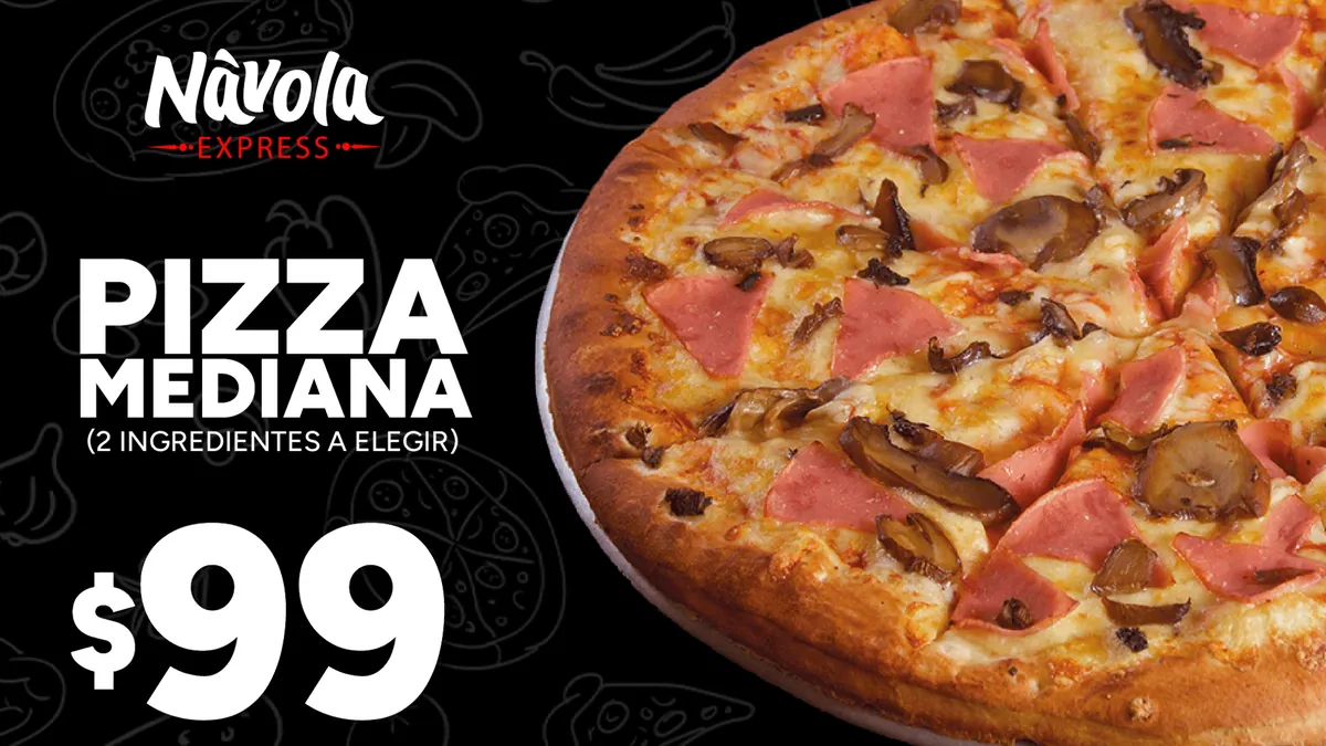 Cartel de Nàvola Express: pizza mediana de dos ingredientes a $99